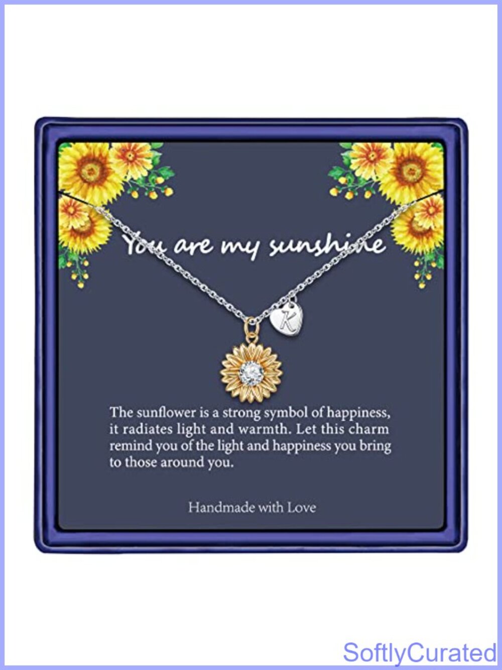 14K Gold Plated Sunflower Initial Pendant Necklace 18+2 Inch Gift